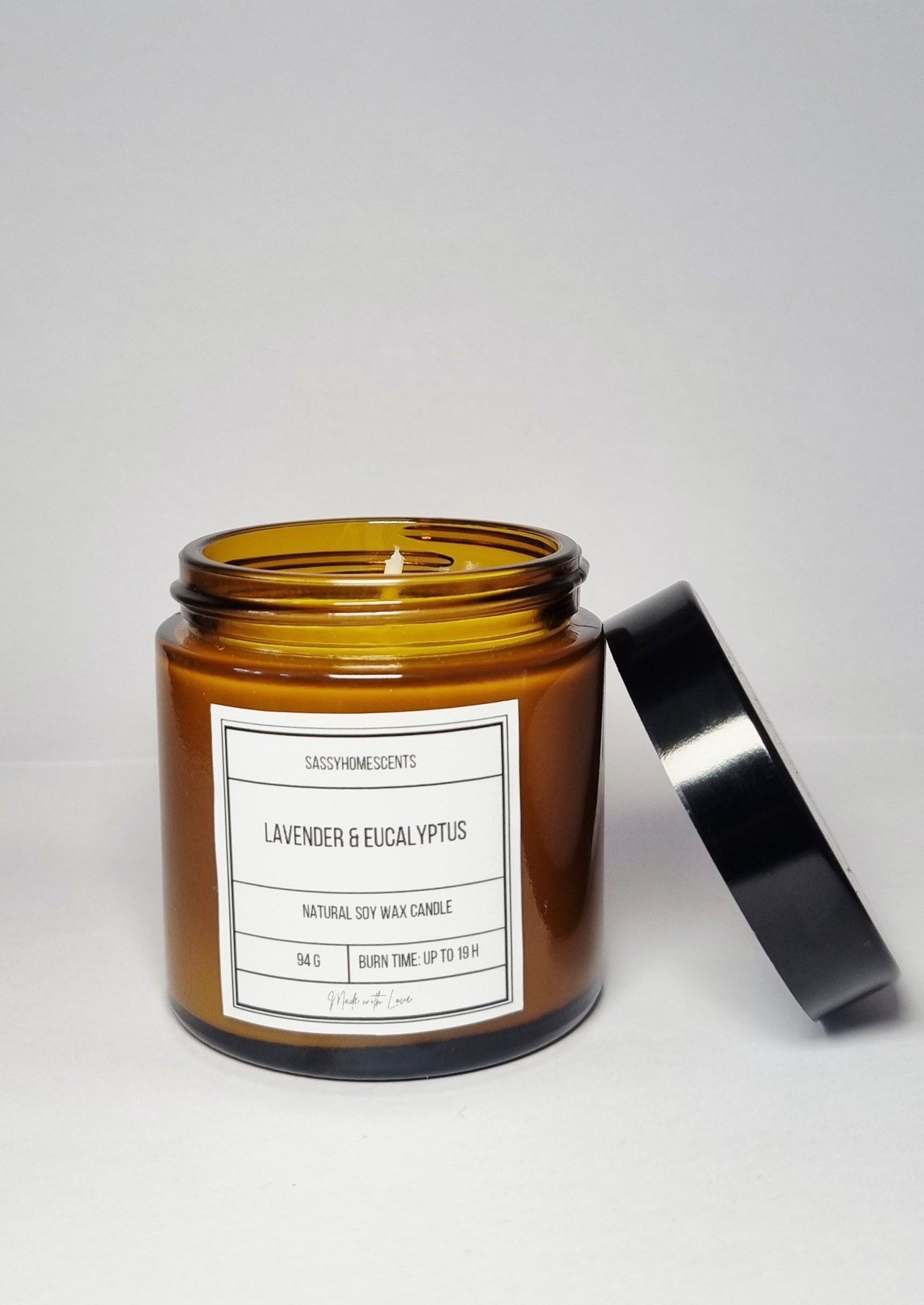 lavender and eucalyptus aromatherapy candle UK handmade with organic cotton wick