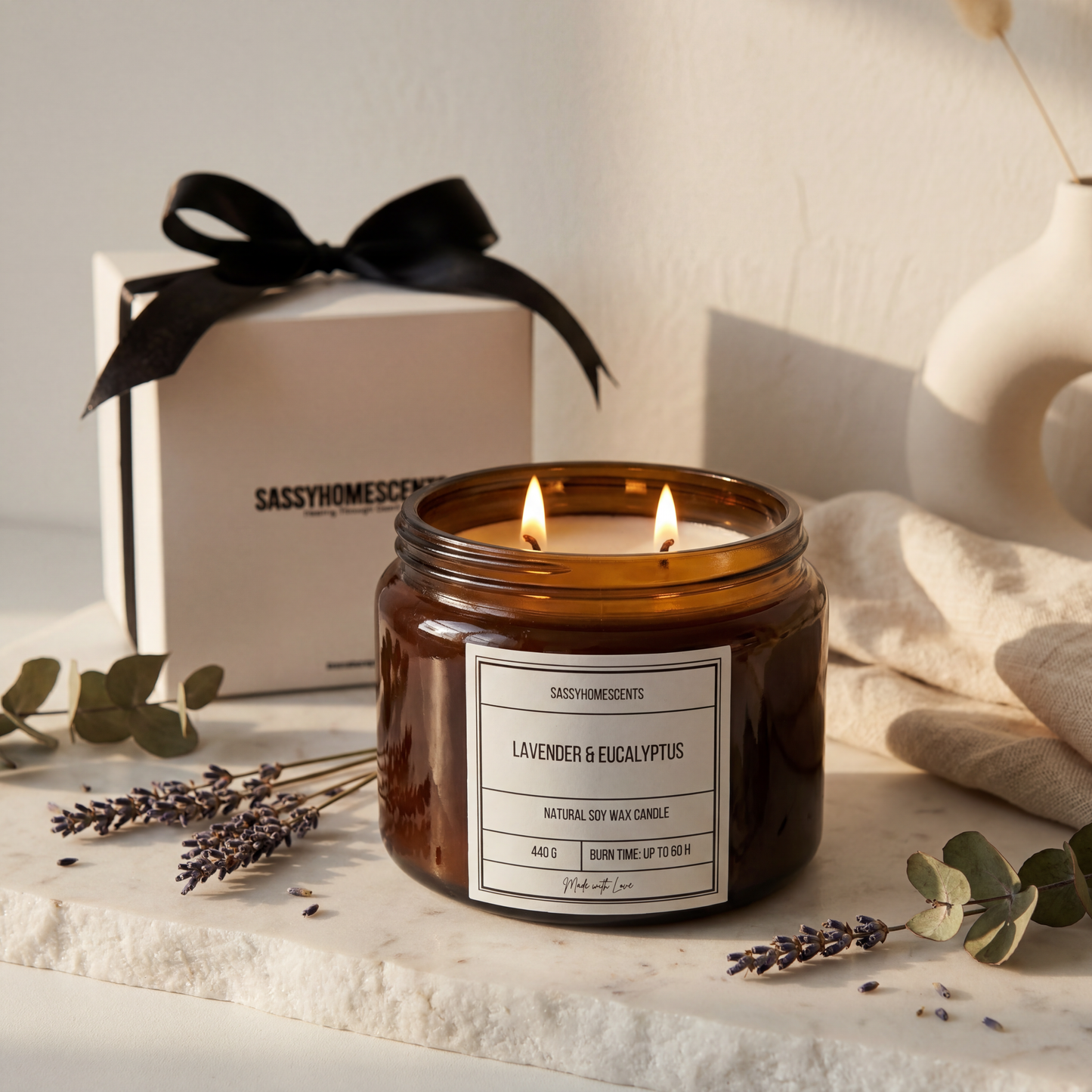 Lavender & Eucalyptus Aromatherapy Candle – Relaxing Soy Wax | UK Made