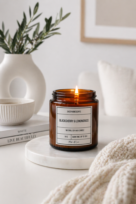 Black Cherry & Lemongrass Candle | Fruity Fresh | Soy Wax | UK Made