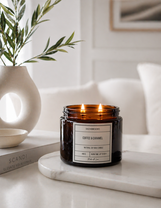 Living room with lit candle
