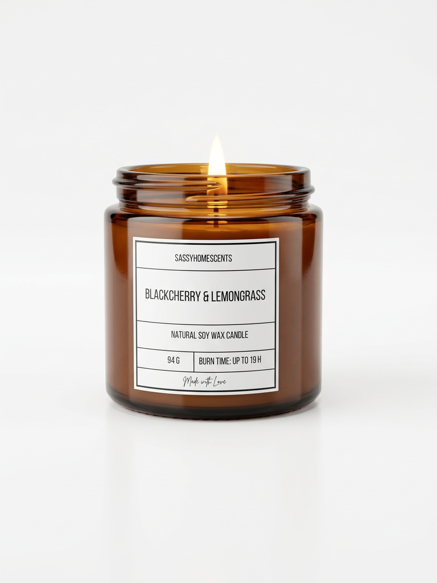 Black Cherry & Lemongrass Candle | Fruity Fresh | Soy Wax | UK Made