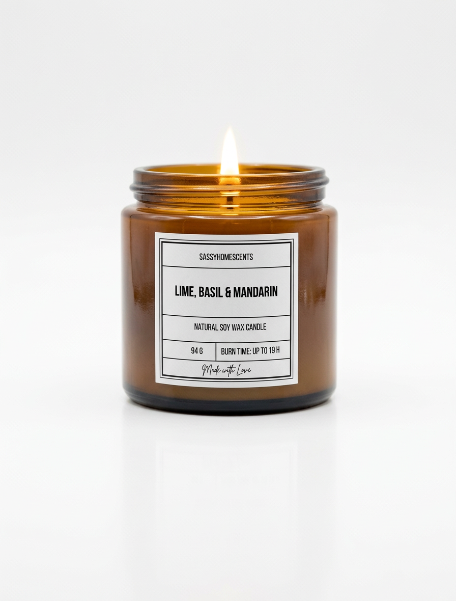 Lime, Basil & Mandarin Candle – Citrus Fresh Soy Wax | Handmade UK