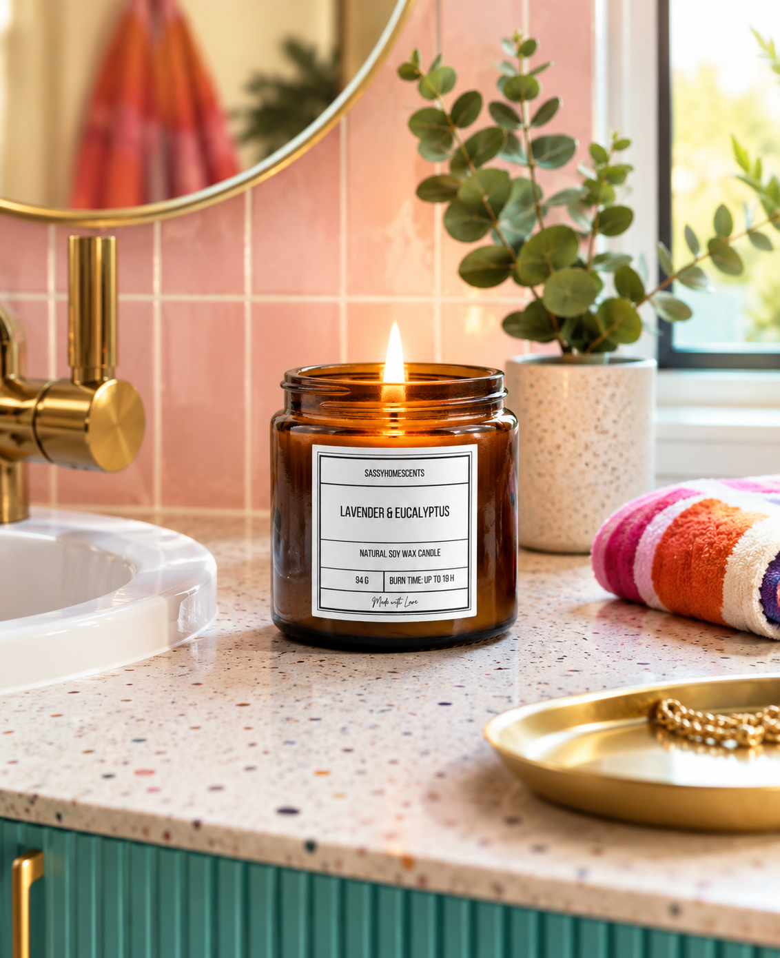 Lavender & Eucalyptus Aromatherapy Candle – Relaxing Soy Wax | UK Made