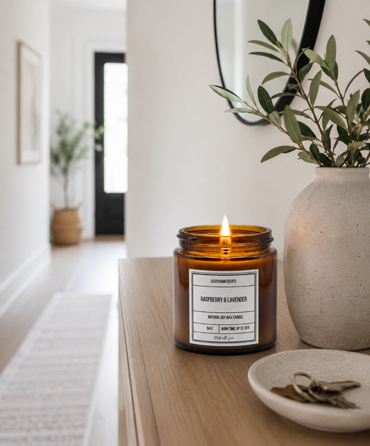 Raspberry & Lavender Candle – Fruity Floral Soy Wax | Handmade UK