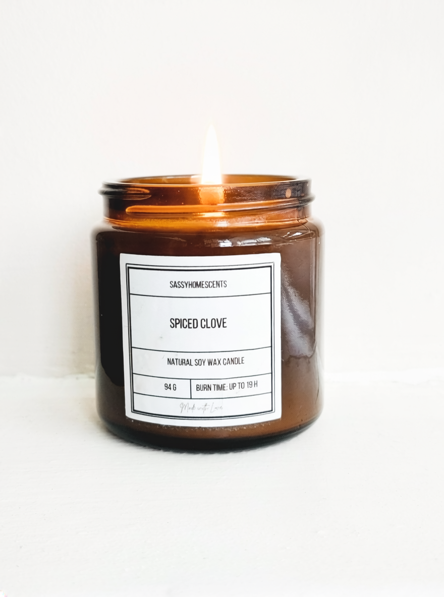 Candle with a label on a white background