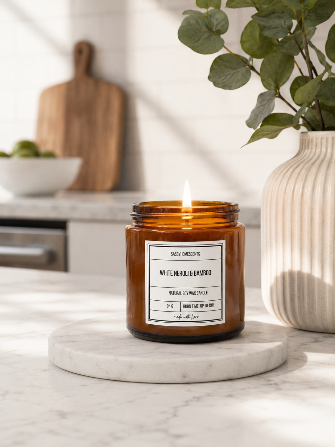 White Neroli & Bamboo Candle – Fresh | Soy Wax | Homemade UK